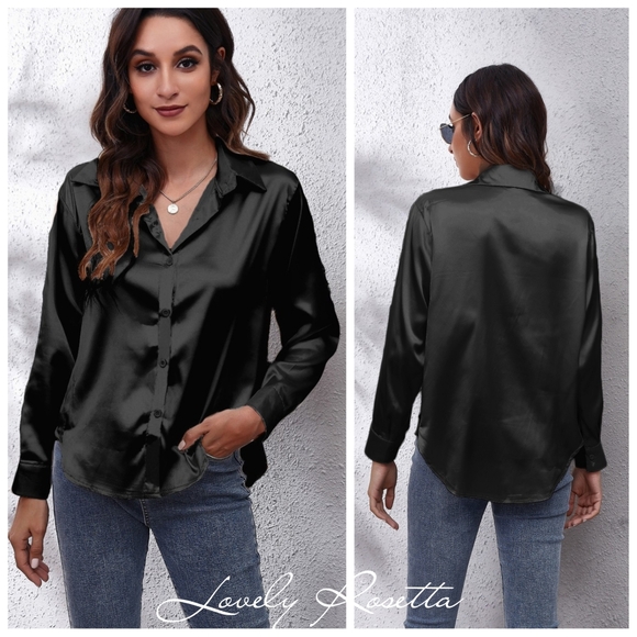 Black Collared Neck Buttoned Long Sleeve Shirt - Picture 5 of 5
